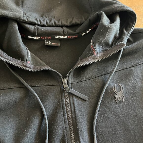 Spyder Black ProWeb Full Zip Hooded Jacket Sweatshirt Men's Size Medium XL - Picture 4 of 9
